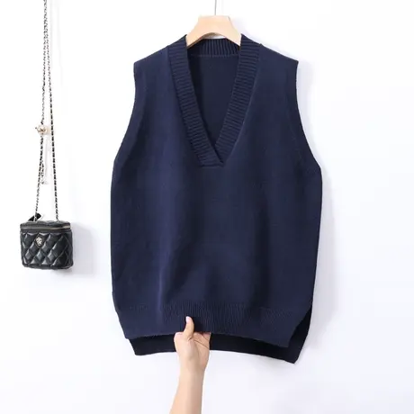 中长款针织马甲女2025新款春秋外穿马夹叠穿宽松纯色毛衣坎肩显瘦图片