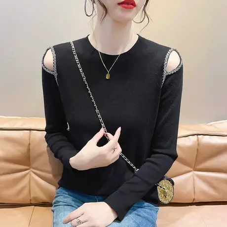 设计感小众露肩针织衫打底衫女洋气上衣秋装新款修身显瘦内搭毛衣图片