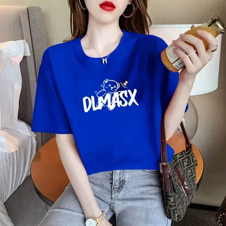 克莱因蓝短袖t恤女ins潮2024年夏季新款设计感潮牌半袖纯棉上衣服商品大图