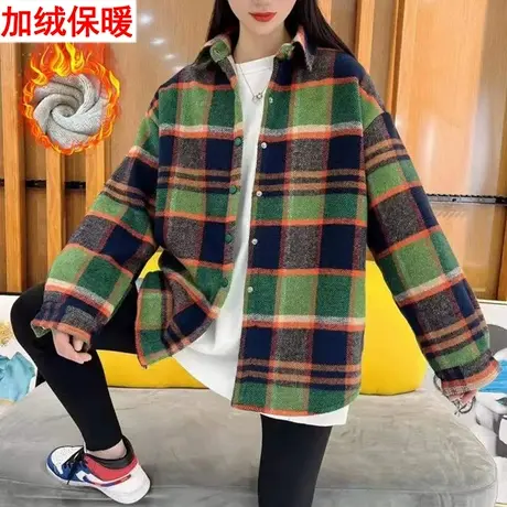 加绒加厚格子衬衫女秋冬新款2023年复古港味宽松百搭叠穿长袖外套商品大图