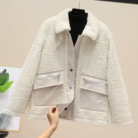 秋冬2023新款羊羔毛宽松高领棉服ins港风东大门皮毛一体外套女潮商品大图