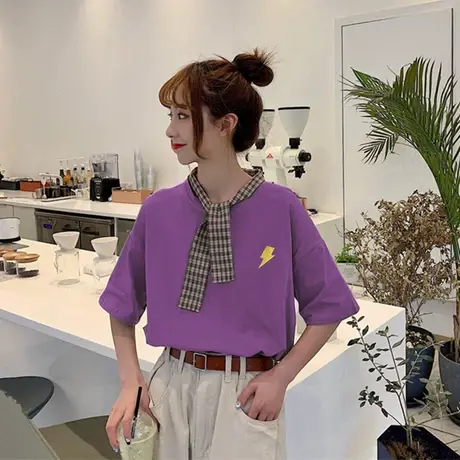 2024年新款春夏季情侣女装别致小众设计感上衣服正肩短袖t恤潮ins商品大图