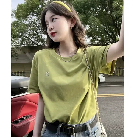 刺绣短袖t恤女2024新款夏季笑脸设计感显瘦体恤白色上衣半袖ins潮图片