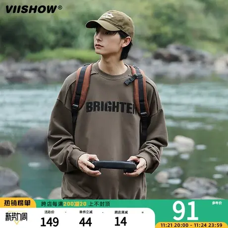 VIISHOW重磅340g字母印花圆领卫衣男士美式复古潮牌休闲春秋上衣图片