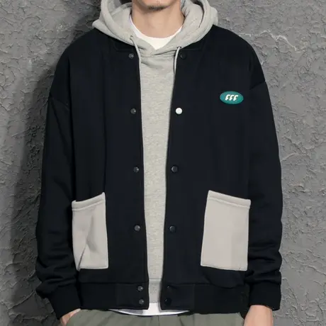 加厚摇粒绒内里卫衣面料秋冬男休闲工装夹克外套宽松潮韩版棒球服图片