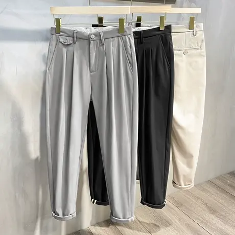 男士休闲裤冰丝超薄束脚九分裤男韩版潮流直筒速干裤子男夏季薄款图片