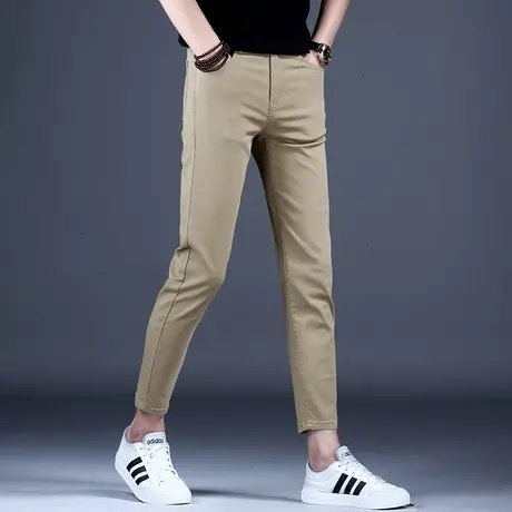 2023爆款卡其色九分休闲牛仔裤男款秋冬轻奢修身小脚裤子弹力潮流商品大图
