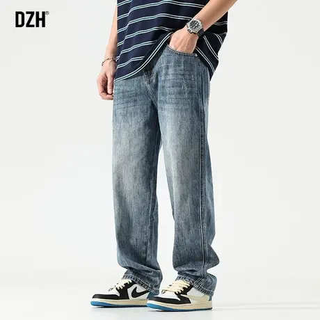 男士水洗直筒牛仔裤腰带男潮牌高街裤子男款秋季2023新款阔腿长裤图片