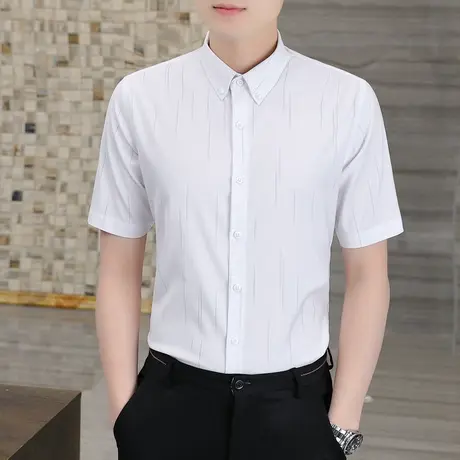 夏季免烫商务职业装男士短袖条纹衬衫高级感英伦休闲潮流修身寸衣图片