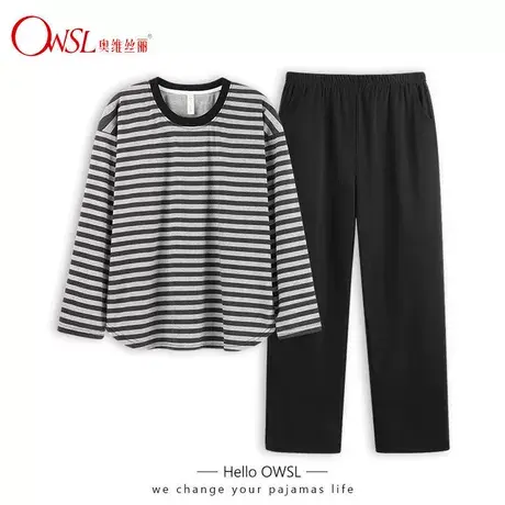 睡衣女春夏季长袖2022年新款韩版条纹套装休闲家居服商品大图