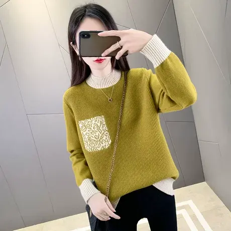 女士半高领毛衣2023秋冬新款女宽松外穿厚打底衫内搭秋冬洋气毛衣商品大图