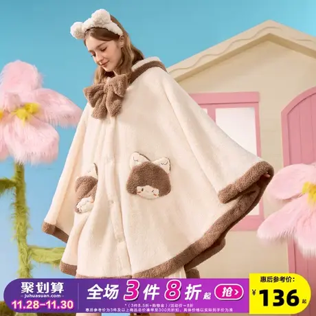 珊瑚绒睡衣女唐狮新款冬季斗篷加绒可爱犬系女孩联名家居服女睡袍商品大图