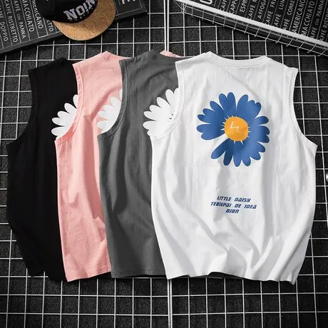 夏季新款背心外穿男小雏菊印花无袖t恤潮牌健身坎肩运动篮球衣服商品大图