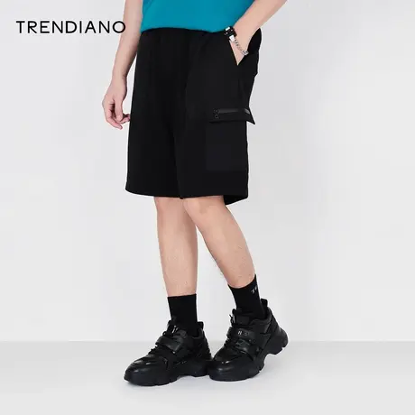 TRENDIANO官方潮牌男装夏季新款针织休闲短裤男黑色五分裤商品大图