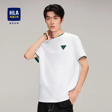 【奥莱】HLA/海澜之家2024双层领短袖T恤压花小标纯棉假两件短T男商品大图