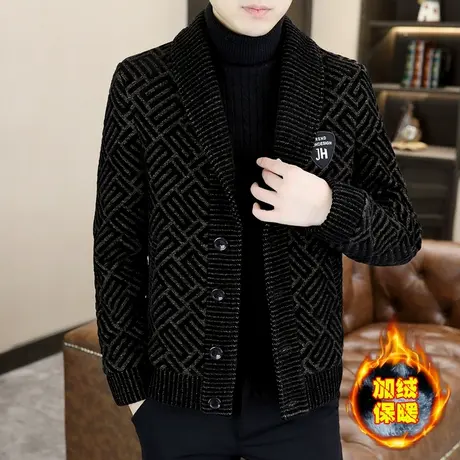 西装领雪尼尔加绒风衣外套男士冬季高端休闲加厚毛呢大衣保暖夹克图片