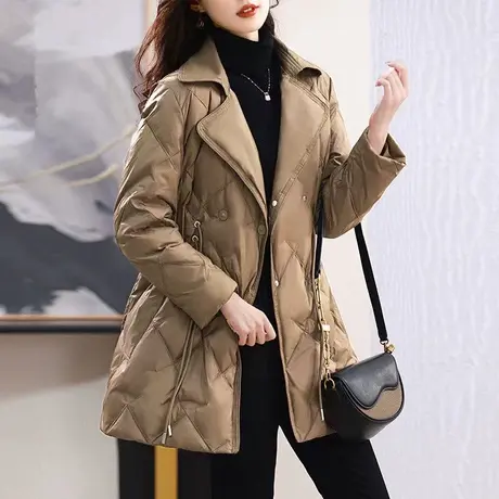 妈妈羽绒服女冬季新款宽松加肥大码女装休闲西装领中长款外套棉衣图片