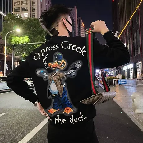 重磅美式潮牌秋季后背印花卫衣男卡通潮男痞帅长袖T恤上衣体恤INS商品大图