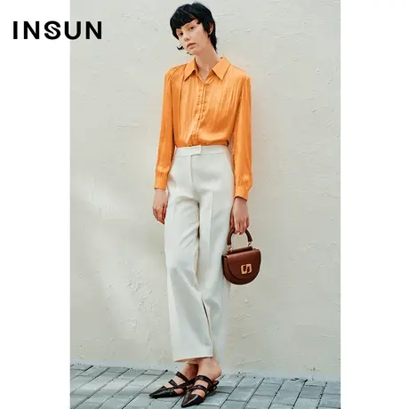 INSUN恩裳春季直筒立体褶线抗皱休闲裤商品大图