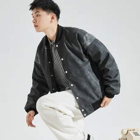 唐狮2023冬季新款棒球服外套休闲美式拼接保暖棒球领男士外套1.16图片