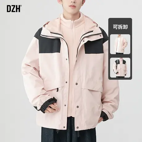 男士冲锋衣男款三合一粉色外套男潮牌痞帅摇粒绒内胆两件套防风衣商品大图