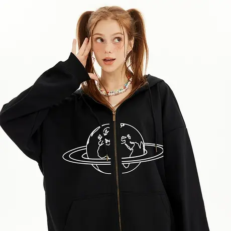 日系原宿风宽松chic开衫卫衣男潮中性风潮流冬季大码加肥加大外套商品大图