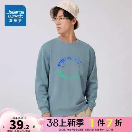 KI真维斯2023冬季新款 潮牌创意印花男女同款休闲长袖圆领卫衣商品大图