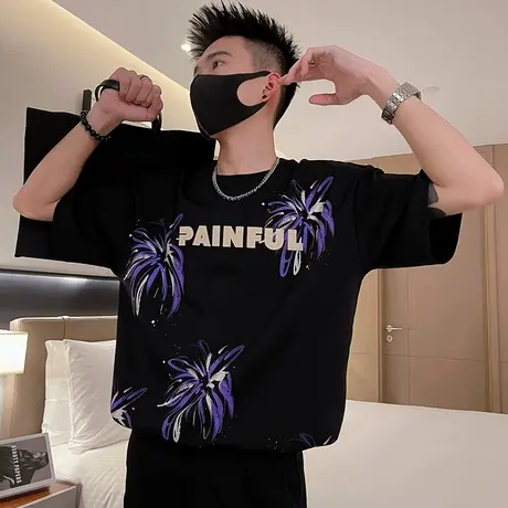 设计感印花t恤男夏季短袖2024新款ins宽松圆领半截袖潮牌半袖体恤商品大图