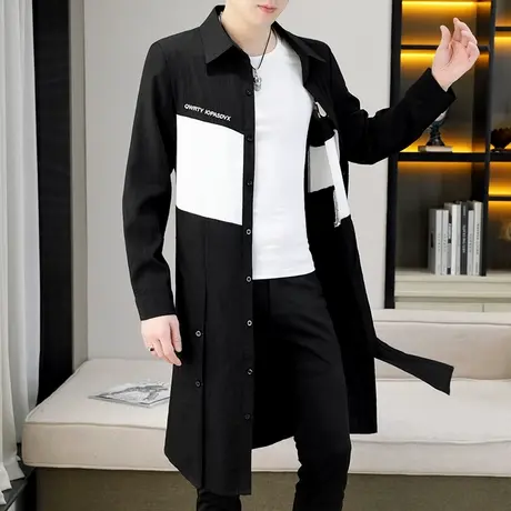 中长款拼色刺绣薄款夏季风衣男士衬衫式防晒衣服帅气过膝披风外套商品大图