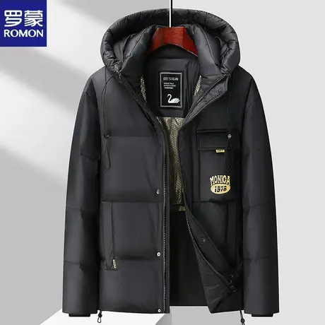 罗蒙羽绒服男冬季2023新款连帽短款上衣男士商务休闲加厚工装外套图片