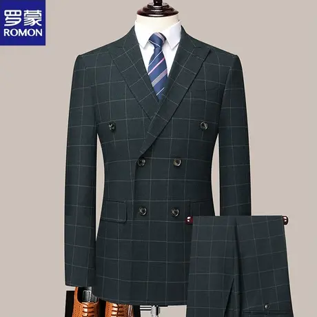 罗蒙西服套装男商务休闲西装外套格子职业正装新郎结婚礼服两件套图片