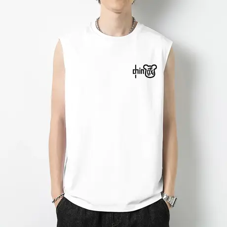 重磅白色背心男士纯棉无袖t恤中国潮流夏季跨栏健身运动篮球坎肩图片