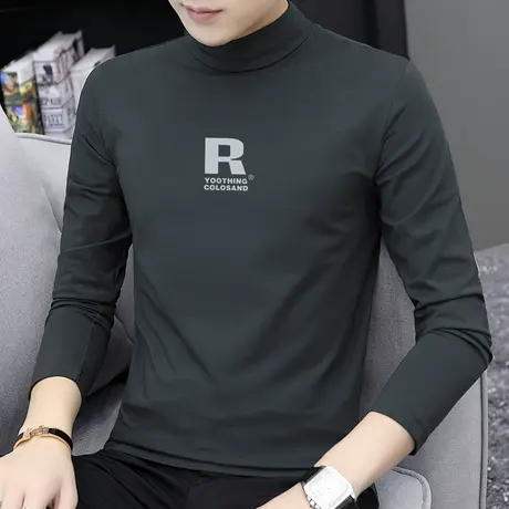 莫代尔棉半高领长袖t恤男潮牌潮流内搭打底衫体恤上衣服中领秋衣商品大图