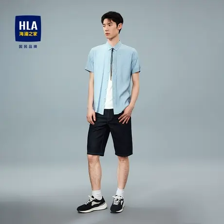 【奥莱清仓】HLA/海澜之家23夏花纹短袖休闲衬衫微弹制扣领型短衬商品大图