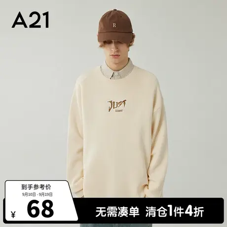 A21outlets男装宽松圆领黑色长袖毛衣秋季款潮牌情侣装针织衫男士图片