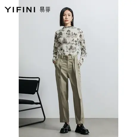 Yifini/易菲裤子女休闲西裤2023春秋新款高腰锥形小脚长裤哈伦裤商品大图