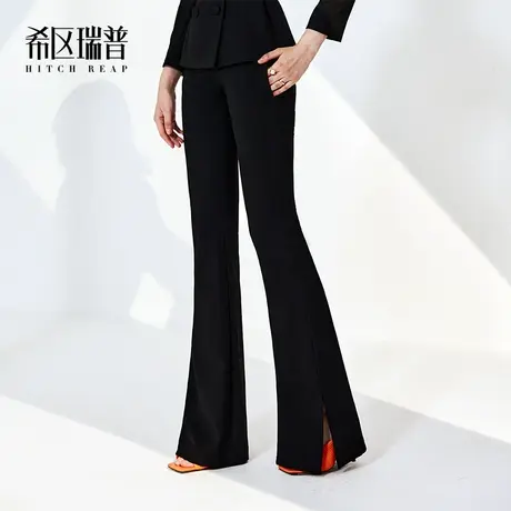 希区瑞普高端开叉西装裤高腰直筒黑色女2023秋季时尚气质职业微喇图片