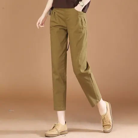韩潮袭人松紧腰直筒工装裤女2023秋新款宽松哈伦休闲长裤子西装裤图片