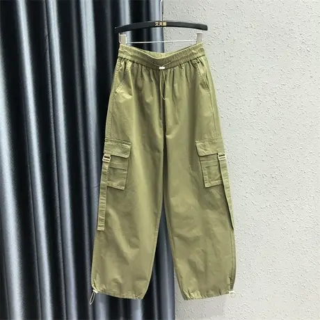 松紧腰抽绳休闲运动束脚裤女2023秋季新款欧货宽松显瘦阔腿直筒裤图片