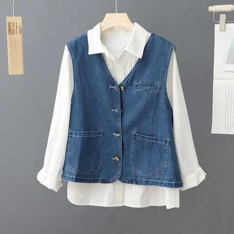 短款牛仔马甲女春季2023新款甜酷设计感小众V领无袖坎肩上衣ins潮图片