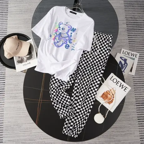 网红盐系运动服套装女夏季薄款短袖长裤小个子时尚洋气休闲两件套图片