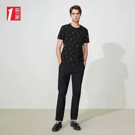 海一家时尚休闲短T新款圆领个性提花舒适青年男士短袖T恤商品大图