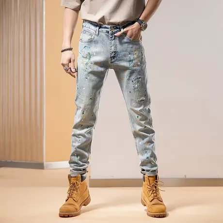 Modi Nick/摩帝尼克水洗潮牌美式休闲时尚牛仔裤潮流直筒破洞裤子商品大图