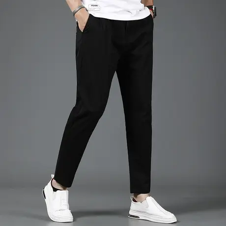 纯黑色九分裤休闲裤男宽松2023夏季新款直筒9分裤男潮流时尚百搭商品大图