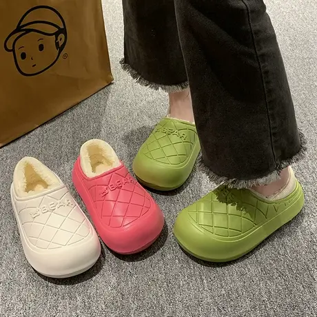奶fufu包头棉拖鞋女外穿时尚2023秋冬季新款网红爆款厚底毛毛拖鞋商品大图