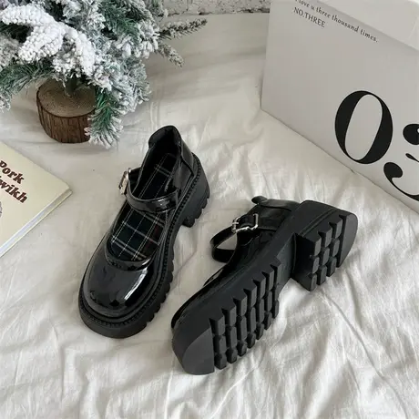 高跟玛丽珍鞋女夏2023新款日系jk小皮鞋一字扣带圆头厚底粗跟单鞋商品大图