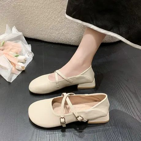 法式玛丽珍鞋2023年春夏新款浅口平底晚晚风温柔仙女单鞋女豆豆鞋商品大图