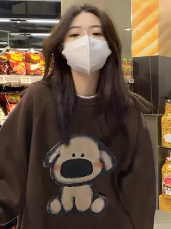 卫衣女春秋新款大码胖mm加绒加厚小个子慵懒风圆领长袖上衣200斤商品大图