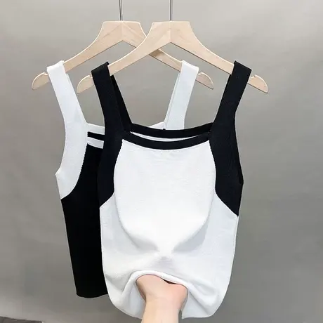 拼色冰丝针织吊带背心女2023春夏秋新款内搭上衣外穿洋气薄美背潮图片