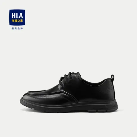 HLA/海澜之家耐磨休闲鞋2024新款圆头系带橡胶底休闲皮鞋男商品大图